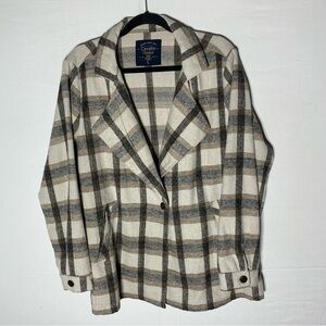 Cavalini Originals Cream Brown Plaid Blazer Style Light Jacket Shacket L
